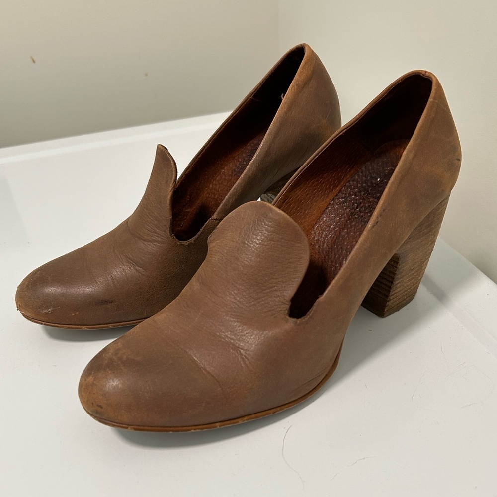 Leather Block Heels Brown Size 9.5